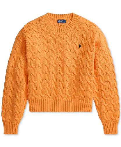 Polo Ralph Lauren Women's Cable-Knit Cotton Crewneck Sweater - Soft Clementine