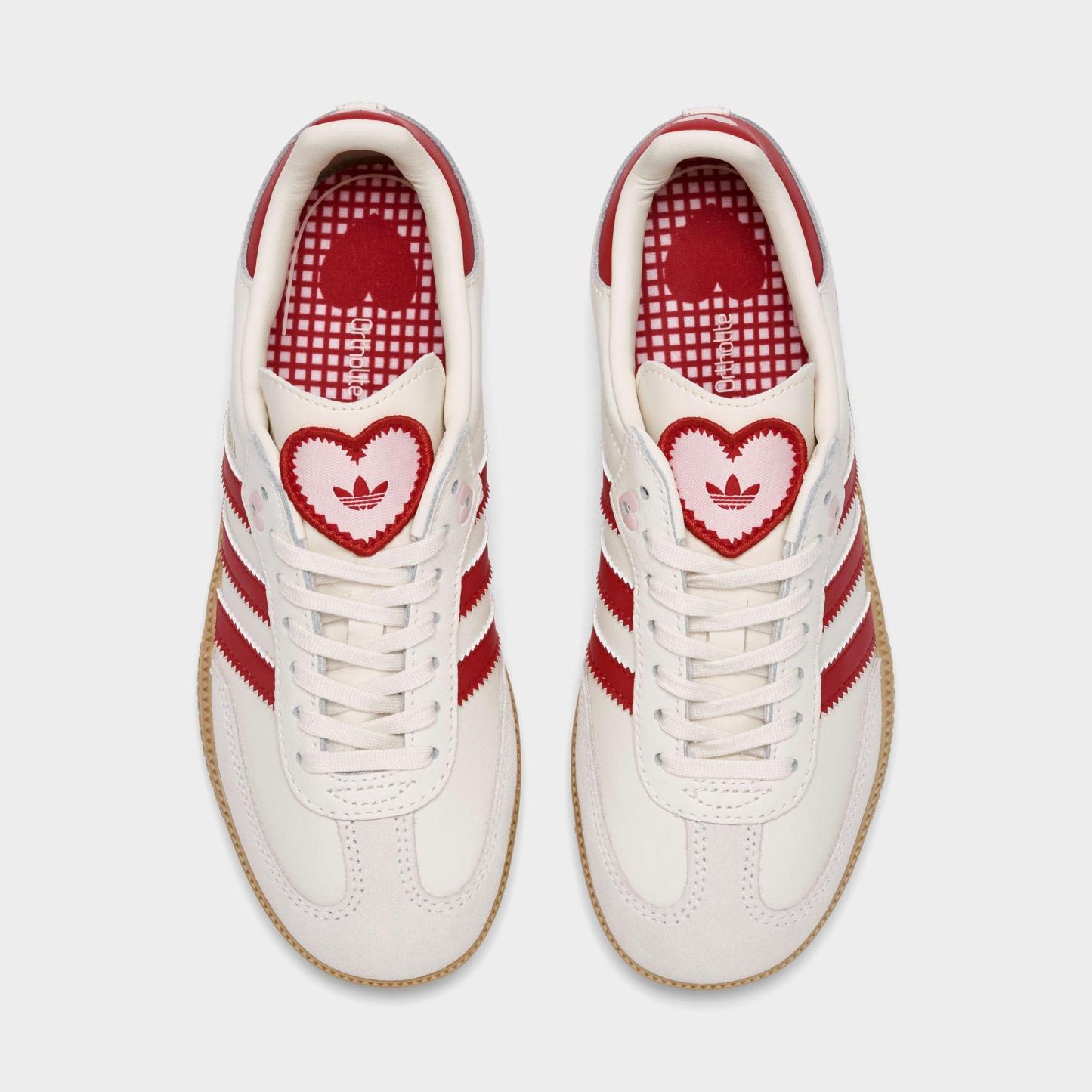 Girls' Little Kids' adidas Originals Samba OG Valentine's Day Casual Shoes - Cream White/Better Scarlet/Gum - Top view
