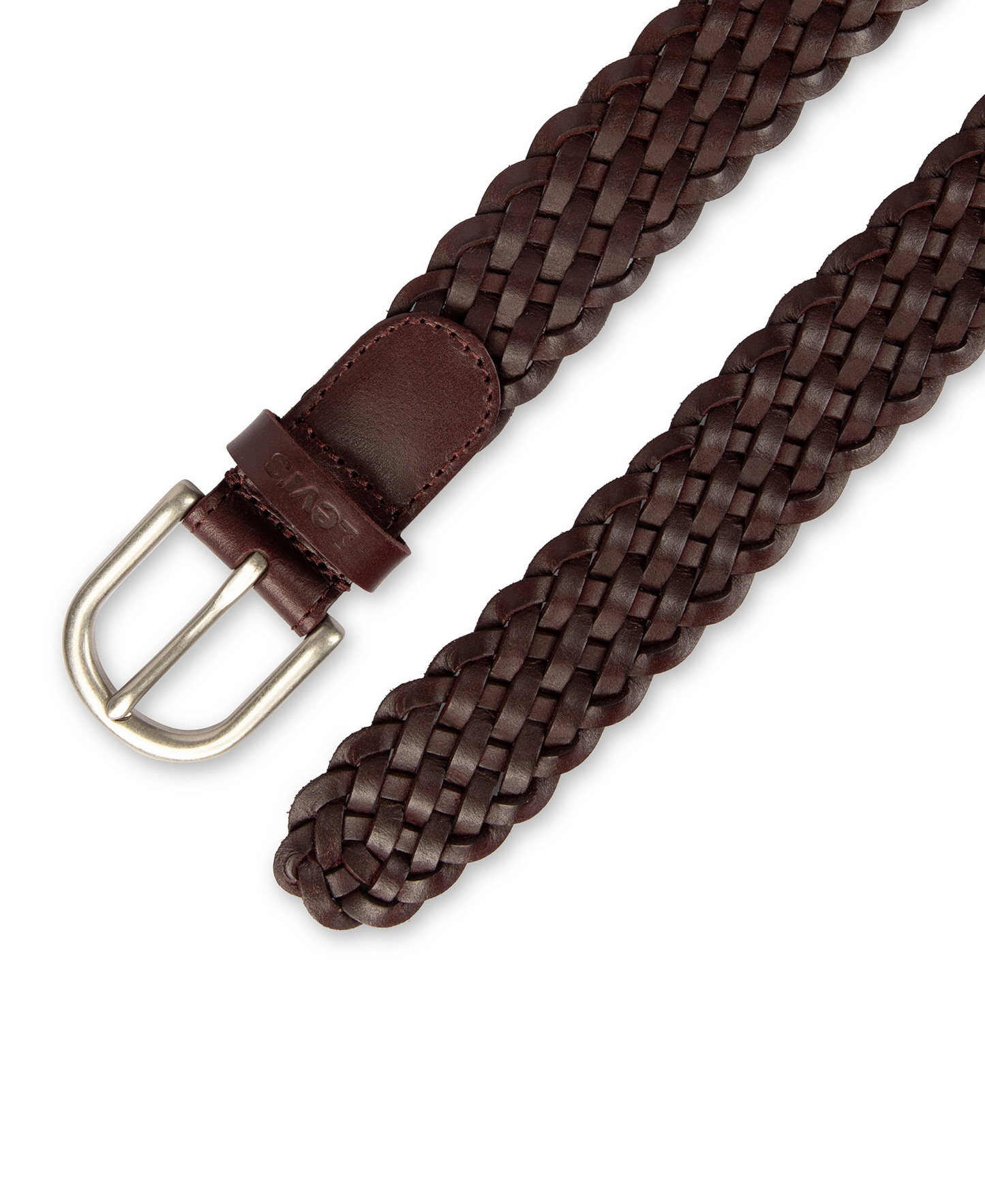Levi's Women's Fully Adjustable Leather Braided Belt - Burgundy