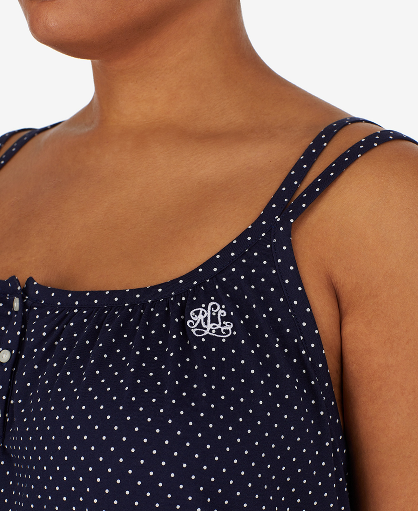 Lauren Ralph Lauren Cotton Knit Double-Strap Nightgown - Navy dot