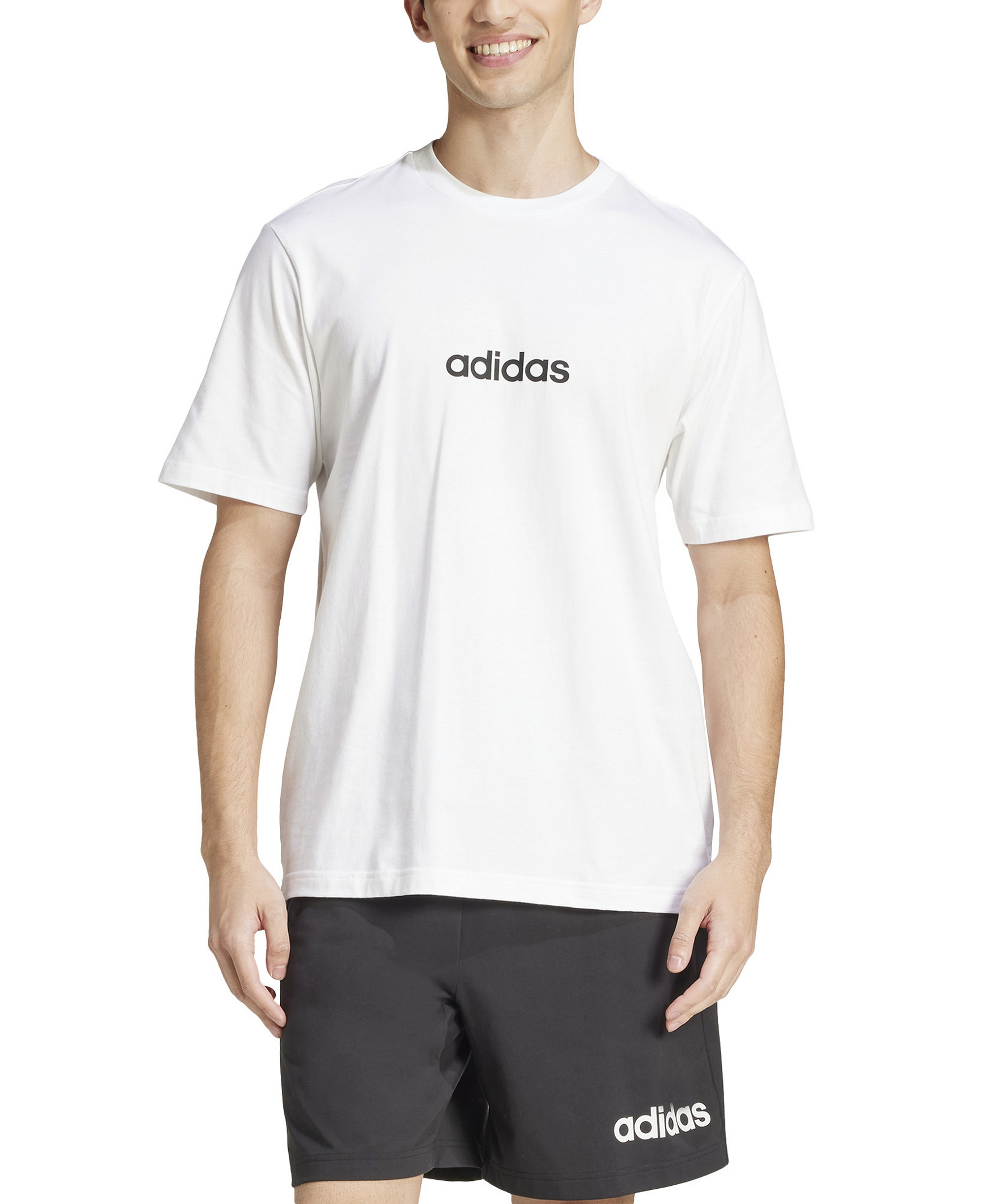 adidas Men's Essentials Linear Logo Graphic Regular-Fit T-Shirt - White/Black