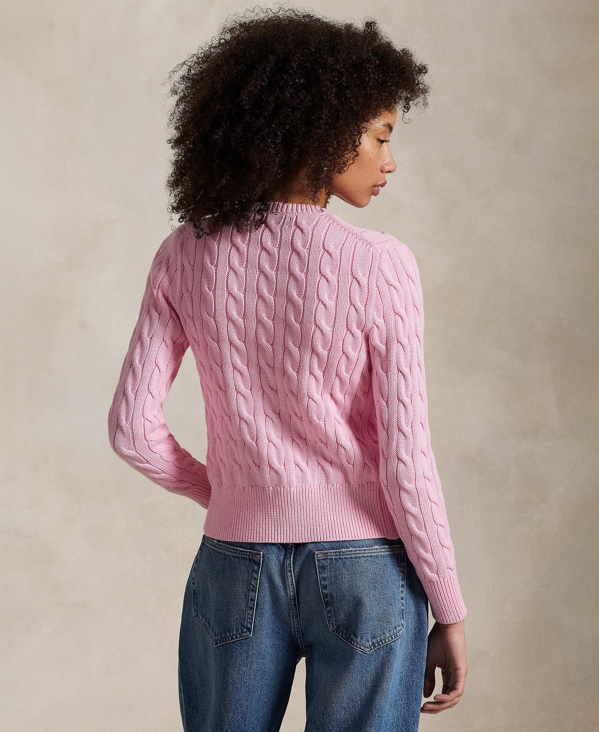 Polo Ralph Lauren Women's Cable-Knit Cotton Crewneck Cardigan Sweater - Carmel Pink