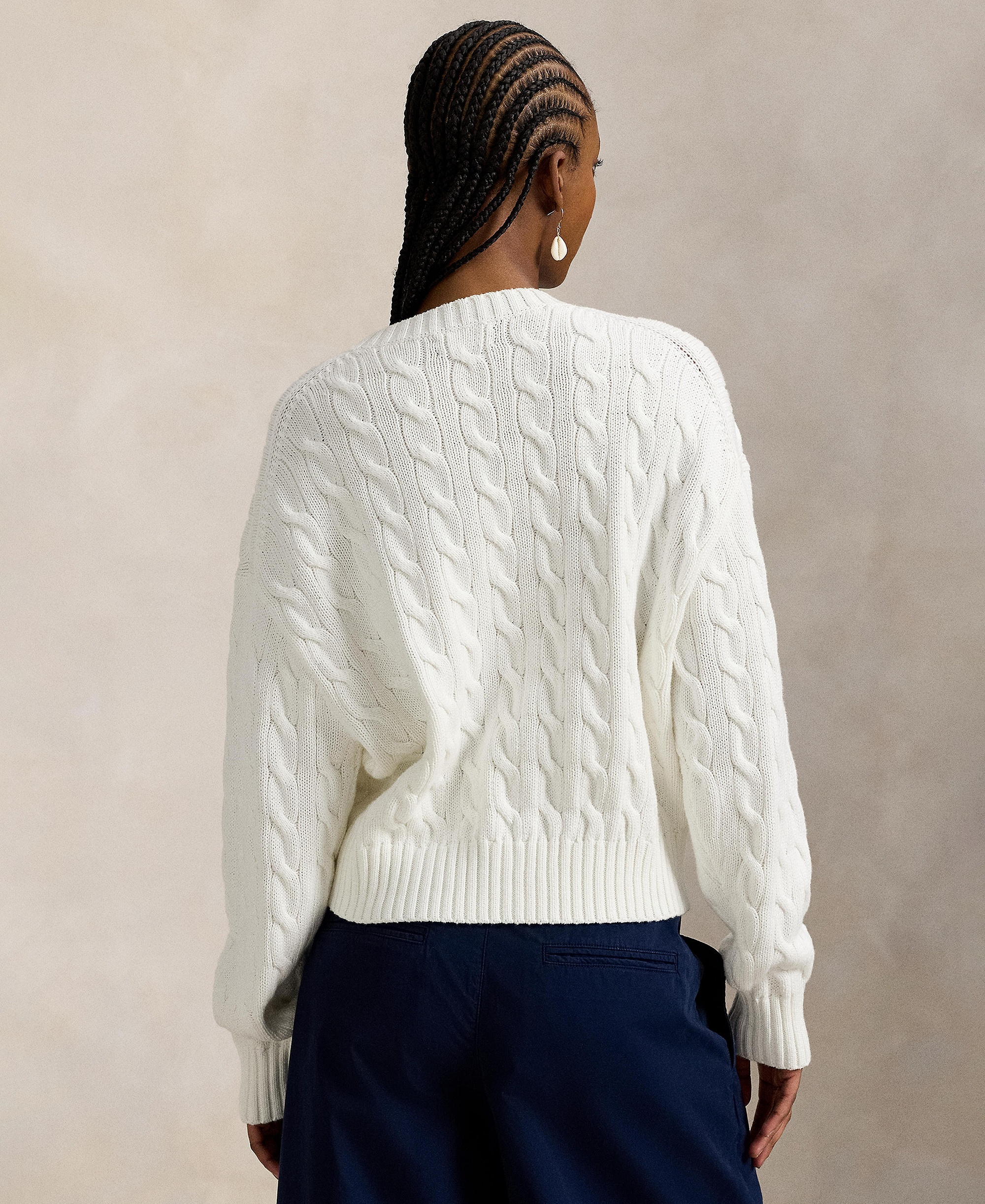 Polo Ralph Lauren Women's Cable-Knit Cotton Crewneck Sweater - White