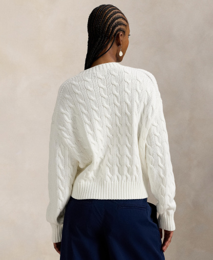 Polo Ralph Lauren Women's Cable-Knit Cotton Crewneck Sweater - White