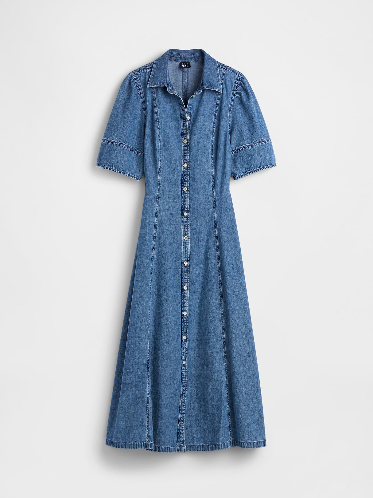 Barrel-Sleeve Maxi Shirtdress - Medium wash