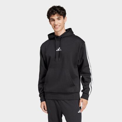 Men's adidas Essentials 3-Stripes Fleece Pullover Hoodie - Black/White - view 1