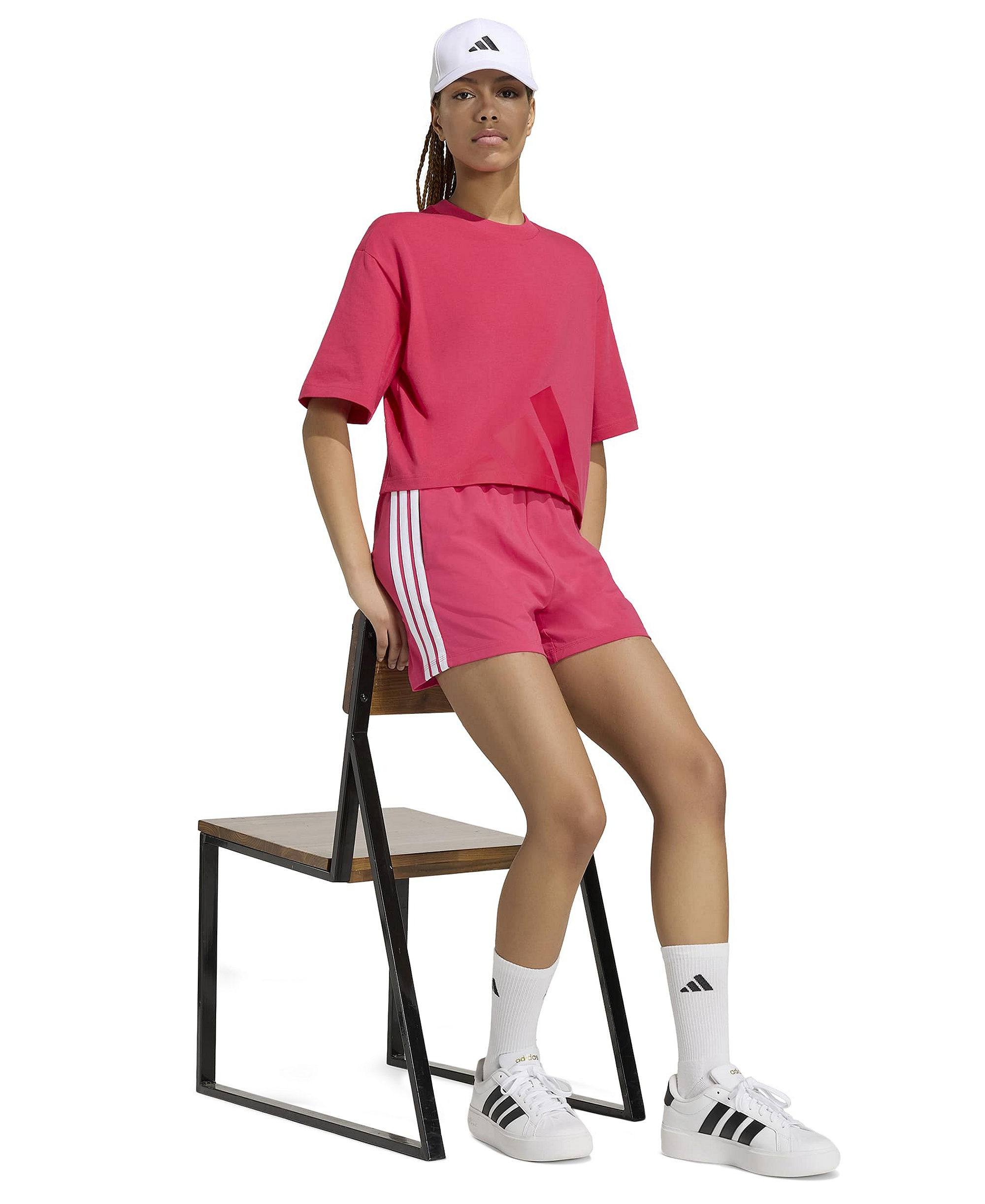 adidas Women's Essential Drawstring Pull-On Shorts - Power Pink/White