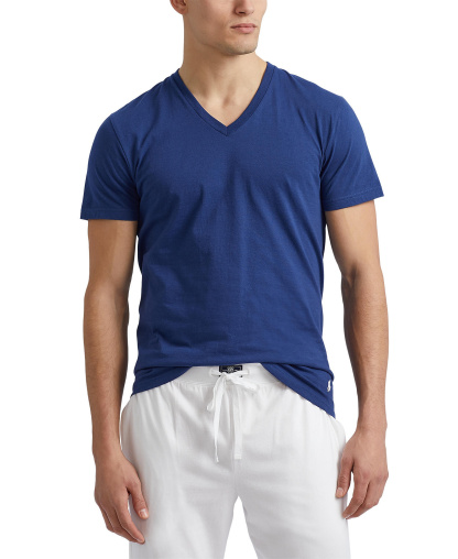 Polo Ralph Lauren Men's 3-Pack V-Neck Classic Undershirts - Andover / Bali Blue / Cruise Navy
