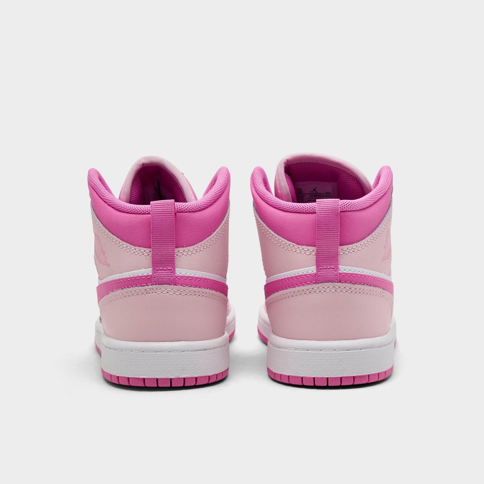 Little Kids' Air Jordan Retro 1 Mid Casual Shoes - Pink Foam/China Rose/White - view 4