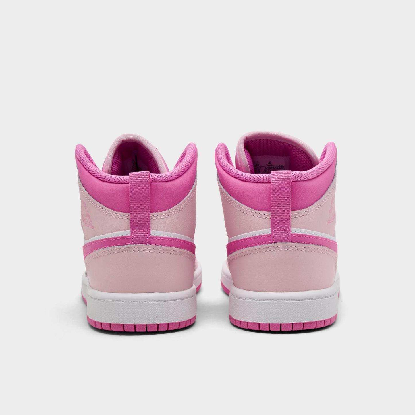 Little Kids' Air Jordan Retro 1 Mid Casual Shoes - Pink Foam/China Rose/White - view 4