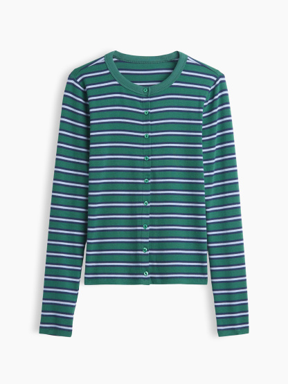 Modern Crewneck Cardigan - Green stripe