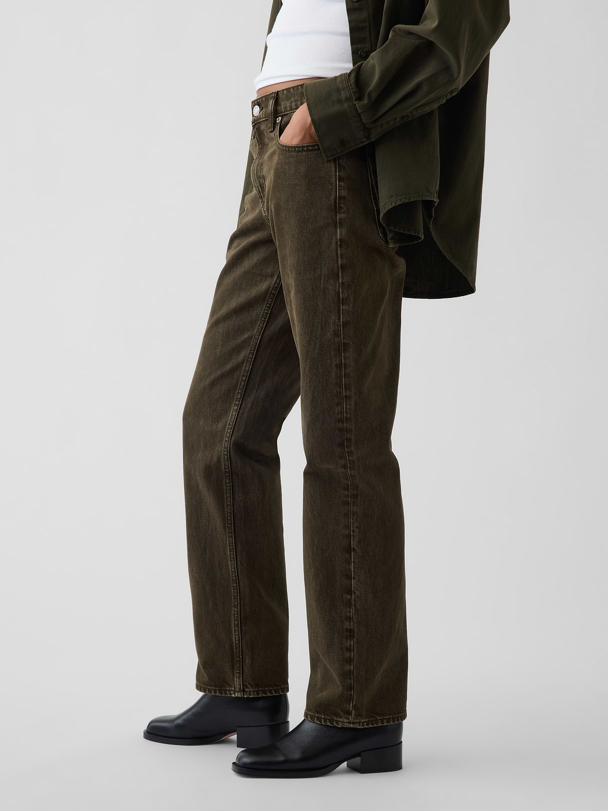 Mid Rise Straight Taper Jeans - Bamboo green