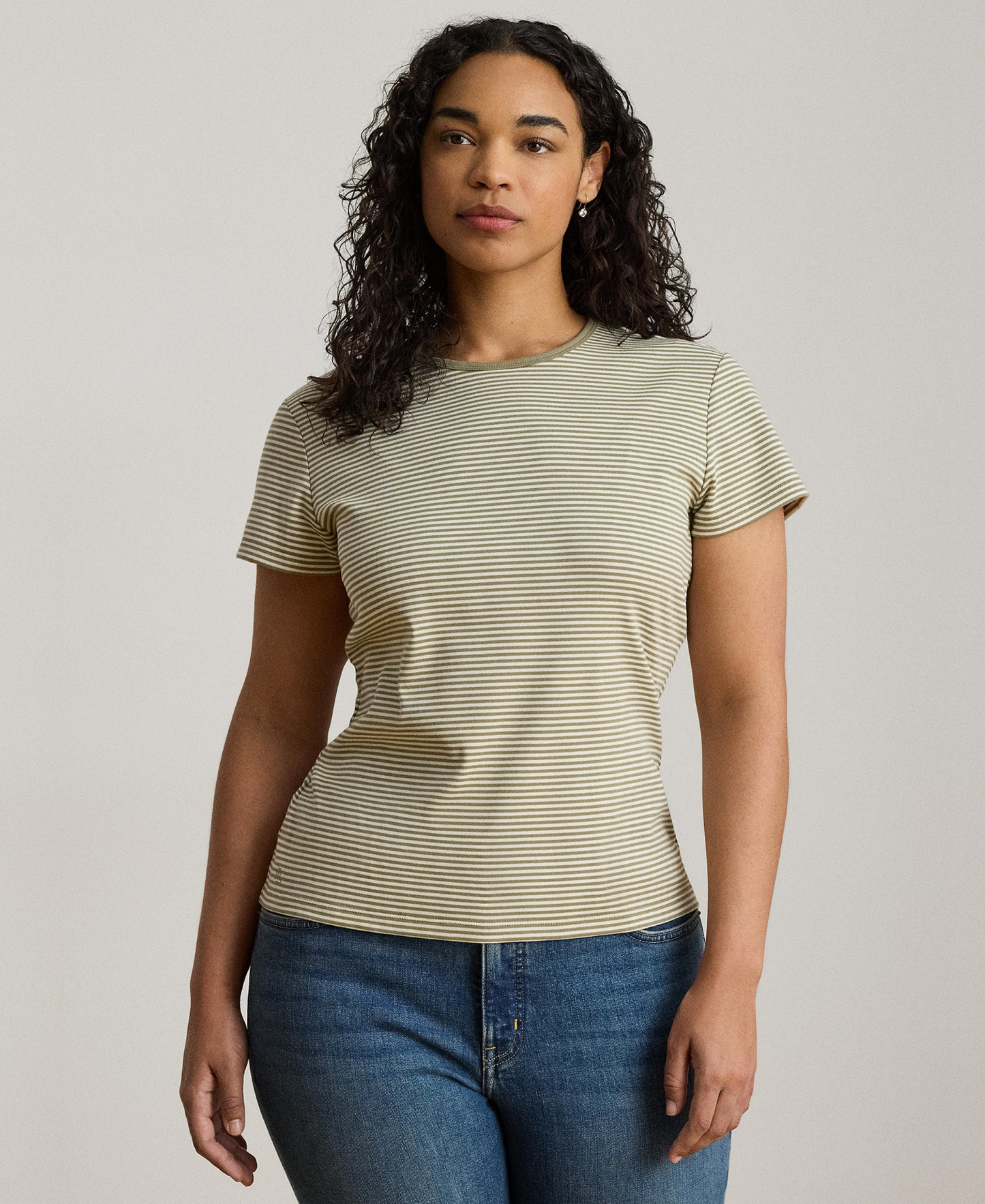 Lauren Ralph Lauren Women's Striped Short-Sleeve T-Shirt - Light Agave/Mas Cream