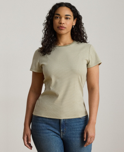 Lauren Ralph Lauren Women's Striped Short-Sleeve T-Shirt - Light Agave/Mas Cream