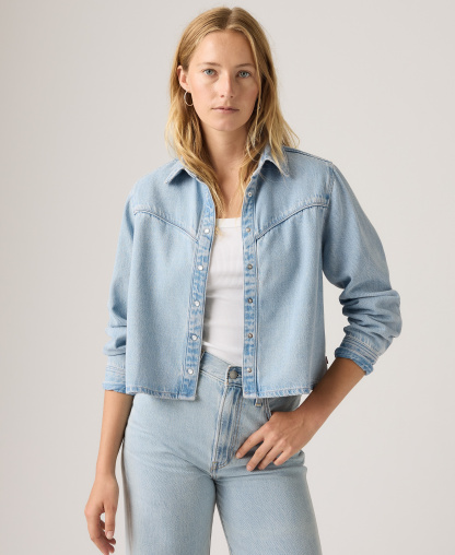 Levi's Premium Women's Logan Point Collar Shacket - Tencel Blasted Stone Top