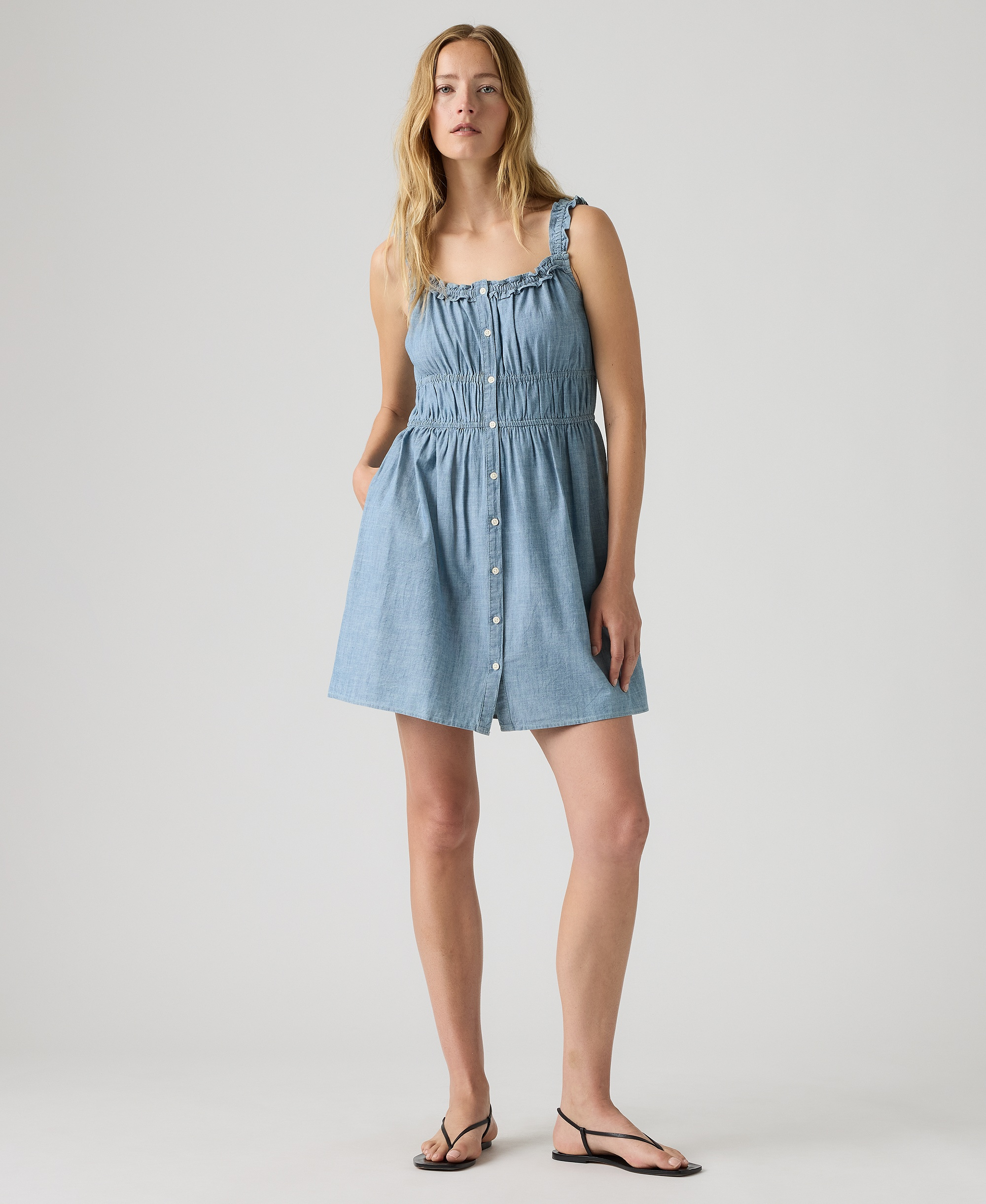 Levi's Women's Vera Waisted Square Neck Cotton Mini Dress - Breezy Blues
