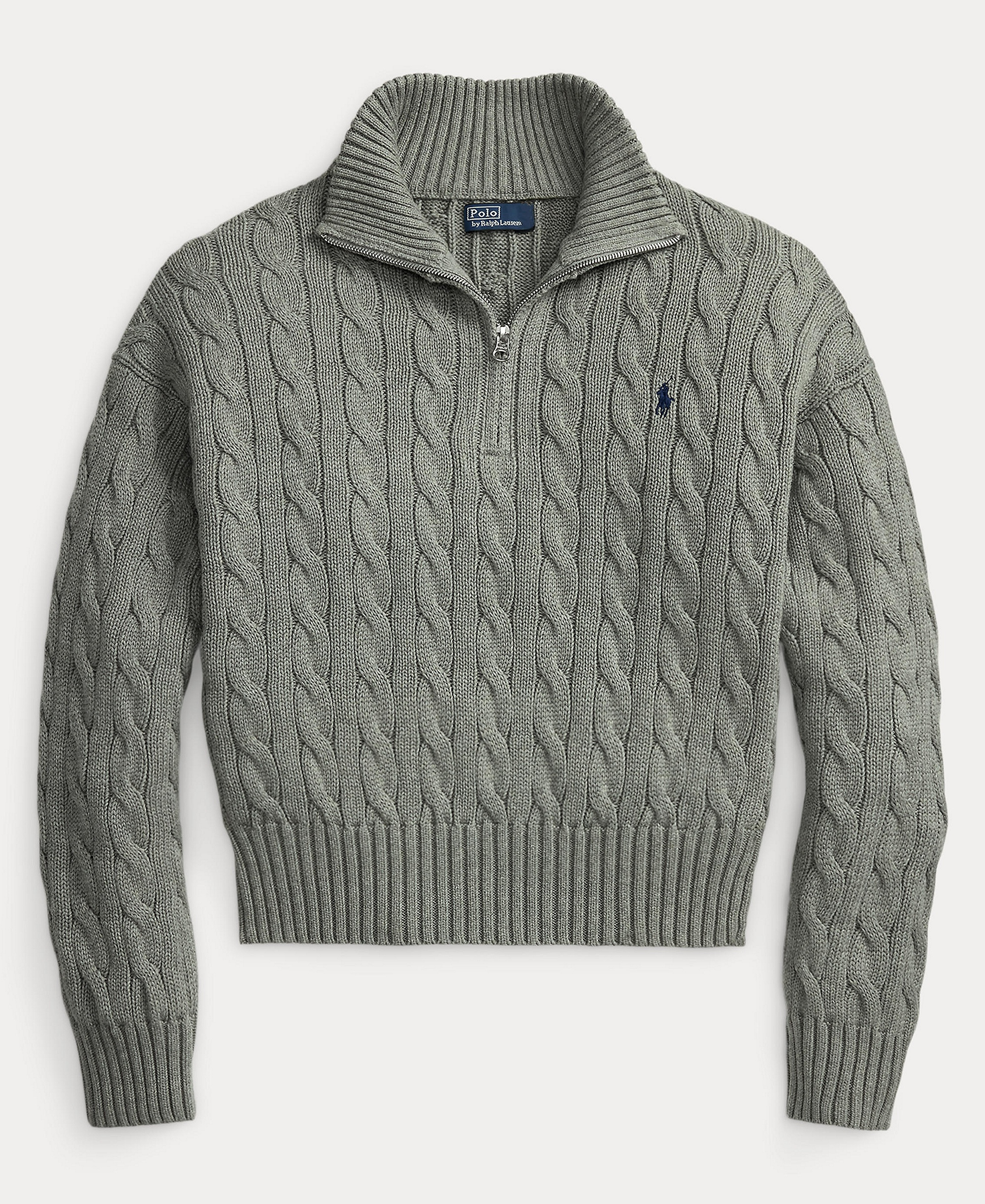 Polo Ralph Lauren Women's Cable-Knit Cotton Quarter-Zip Sweater - Fawn Grey Heather