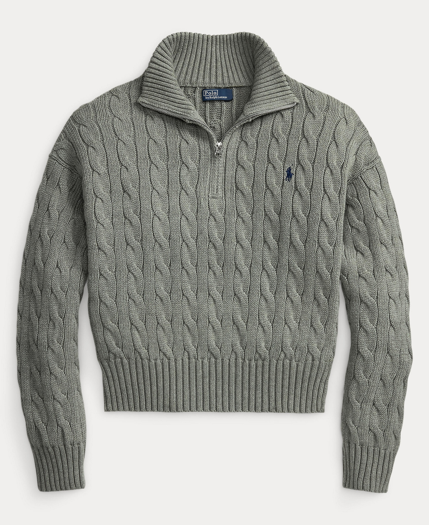 Polo Ralph Lauren Women's Cable-Knit Cotton Quarter-Zip Sweater - Fawn Grey Heather