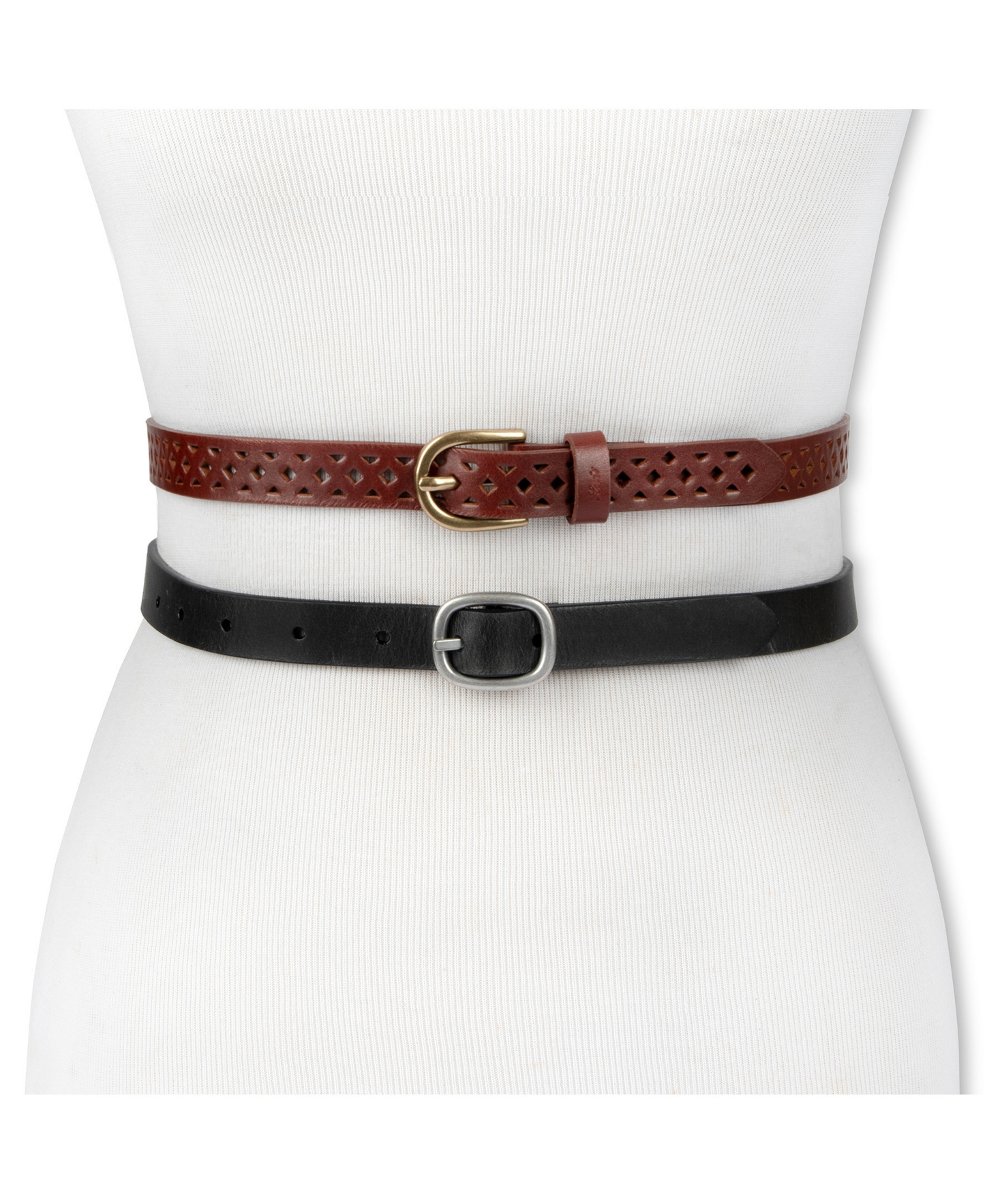 Levi's Women's 2-Pack Perforated and Reversible Skinny Casual Belt Set - Black/Tan Brown