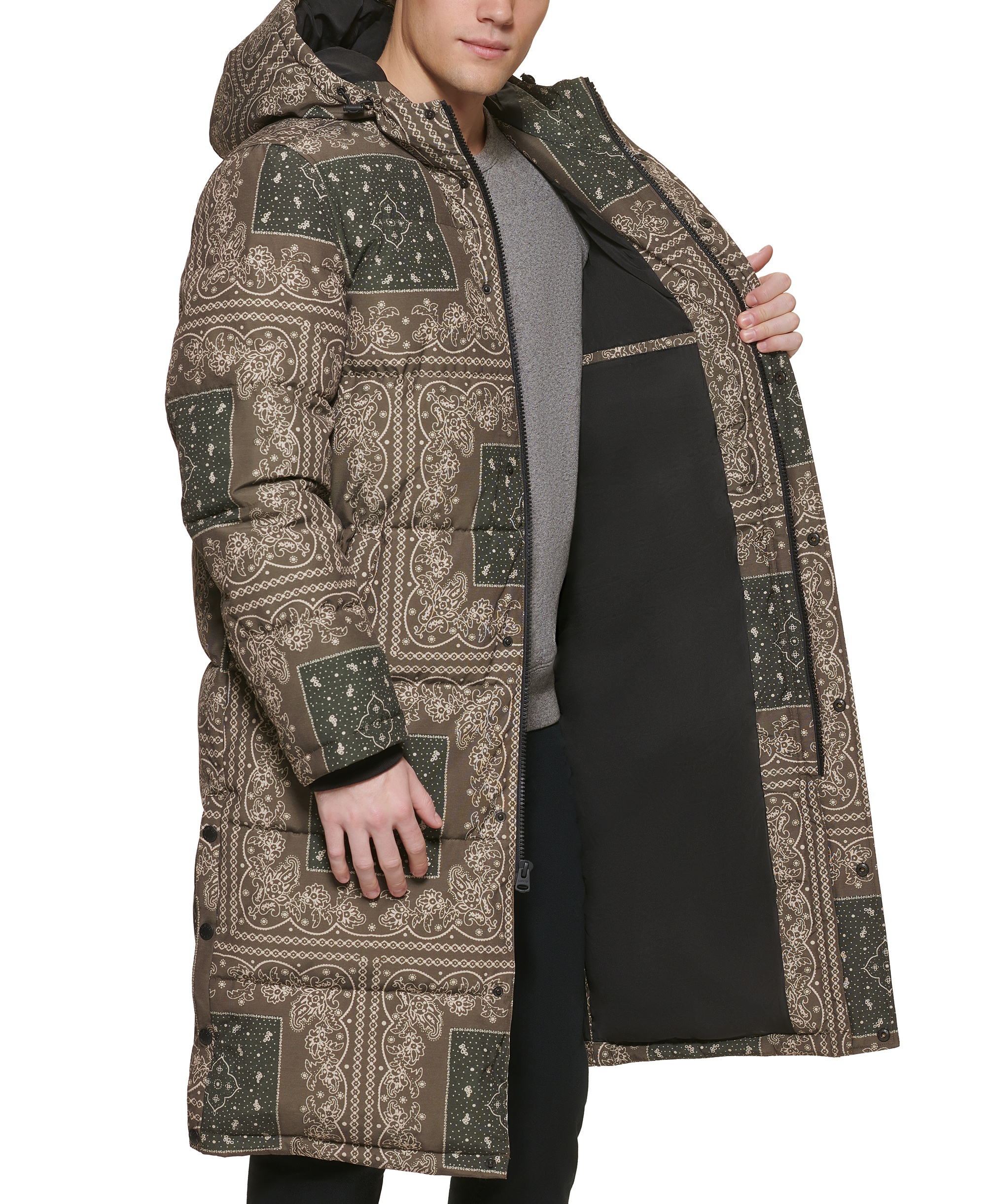 Levi's Men's Quilted Extra Long Parka Jacket - Olive Bandana