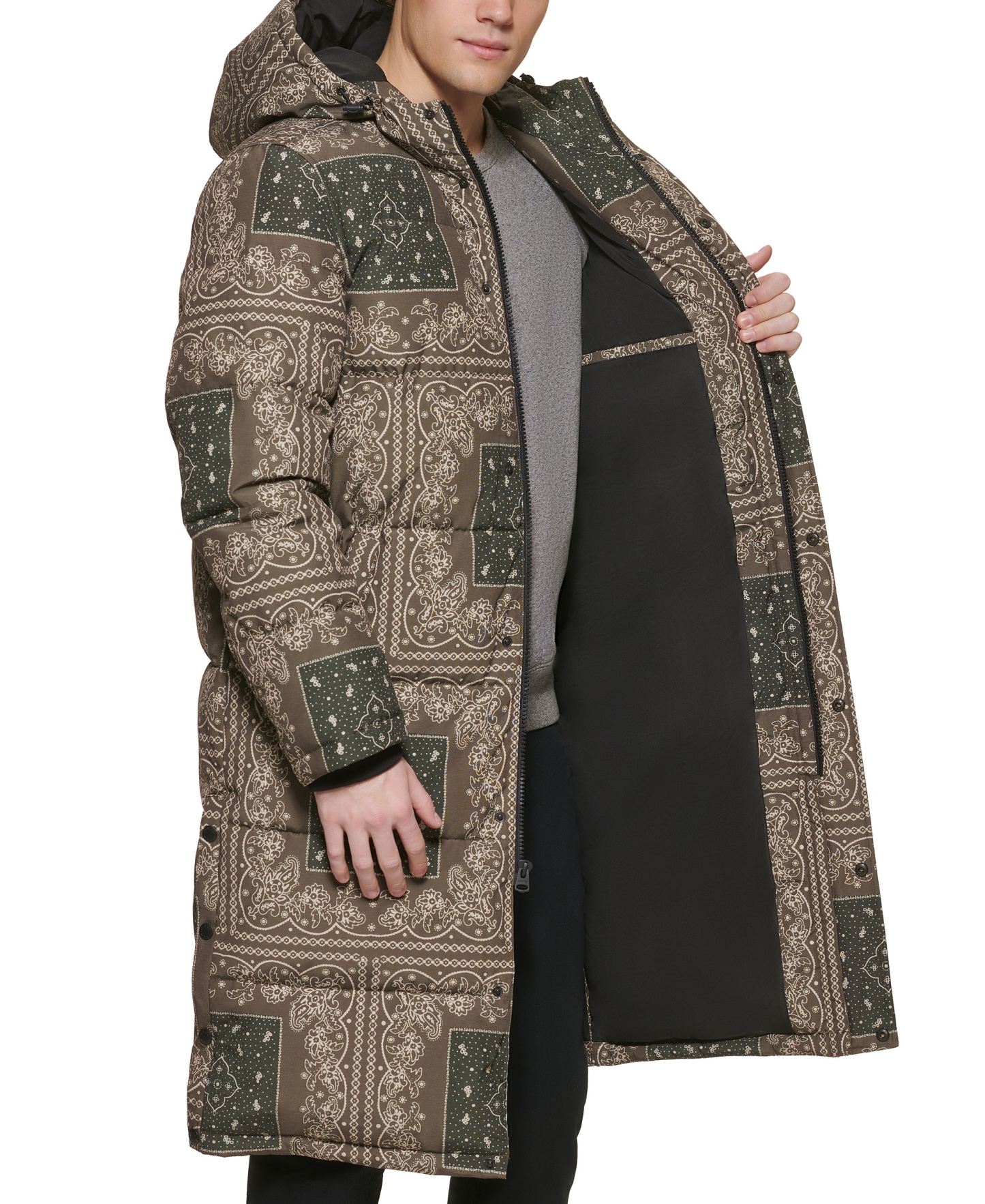 Levi's Men's Quilted Extra Long Parka Jacket - Olive Bandana