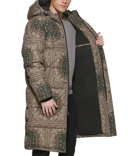 Levi's Men's Quilted Extra Long Parka Jacket - Olive Bandana