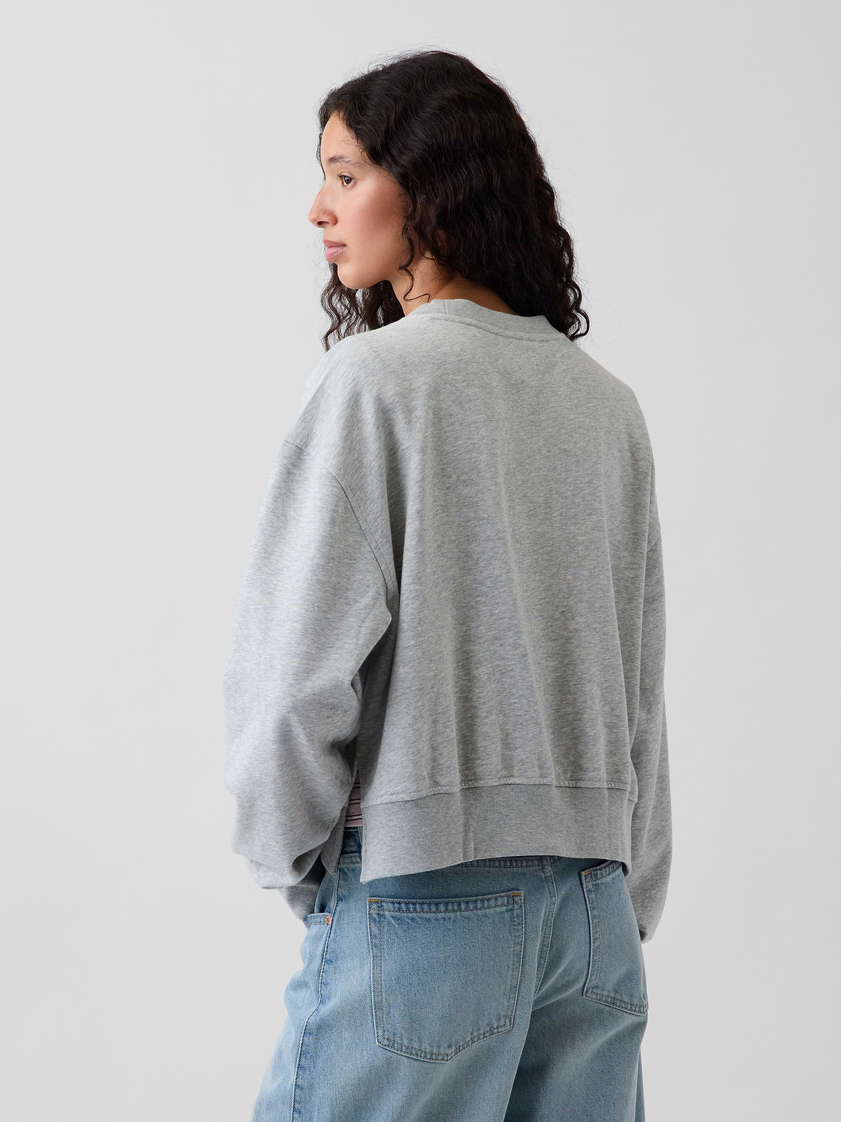 VintageSoft Terry Oversized Wedge Side-Slit Sweatshirt - Heather grey