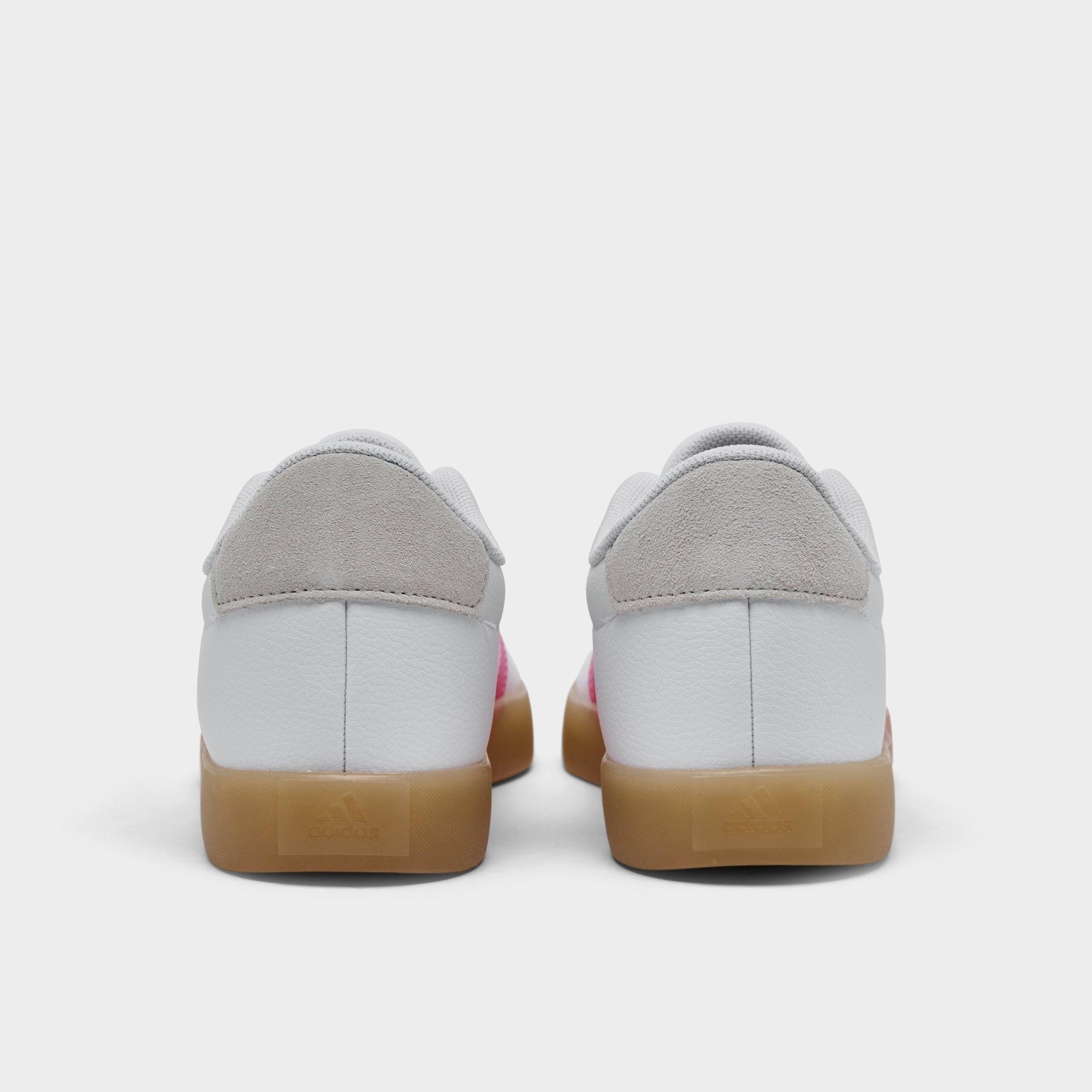 Big Kids' adidas VL Court 3.0 Skateboarding Casual Shoes - White/Pink - Back view