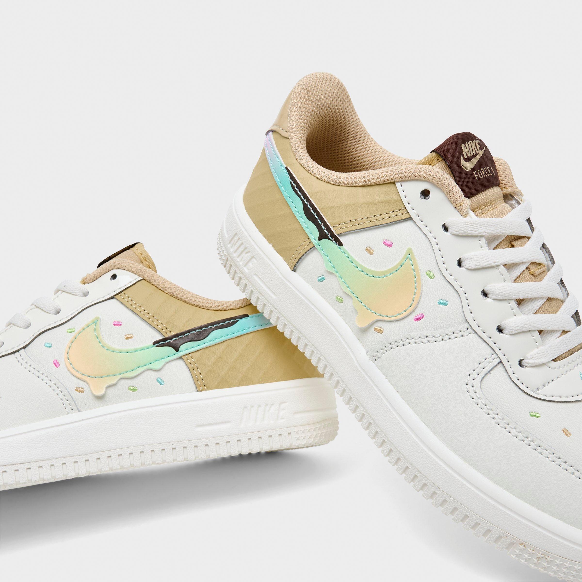 Little Kids' Nithtke Force 1 Low Casual Shoes - Sail/Multi-Color/Sesame/Bleached Turquoise - Detail shot