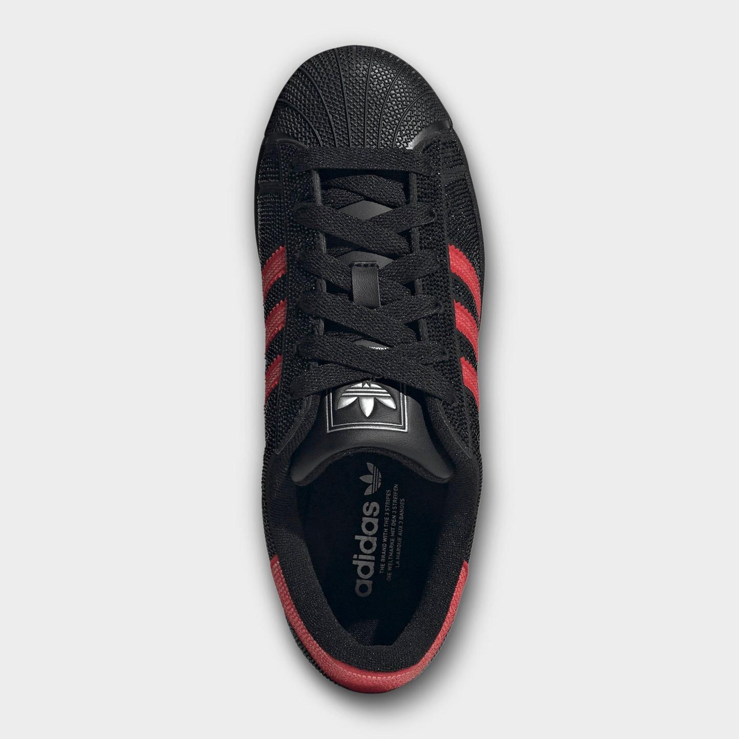 Women's adidas Originals Superstar II Casual Shoes - Core Black/Better Scarlet/Silver Metallic - Top view