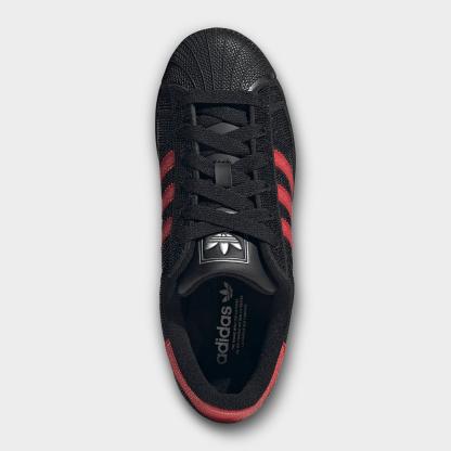 Women's adidas Originals Superstar II Casual Shoes - Core Black/Better Scarlet/Silver Metallic - Top view