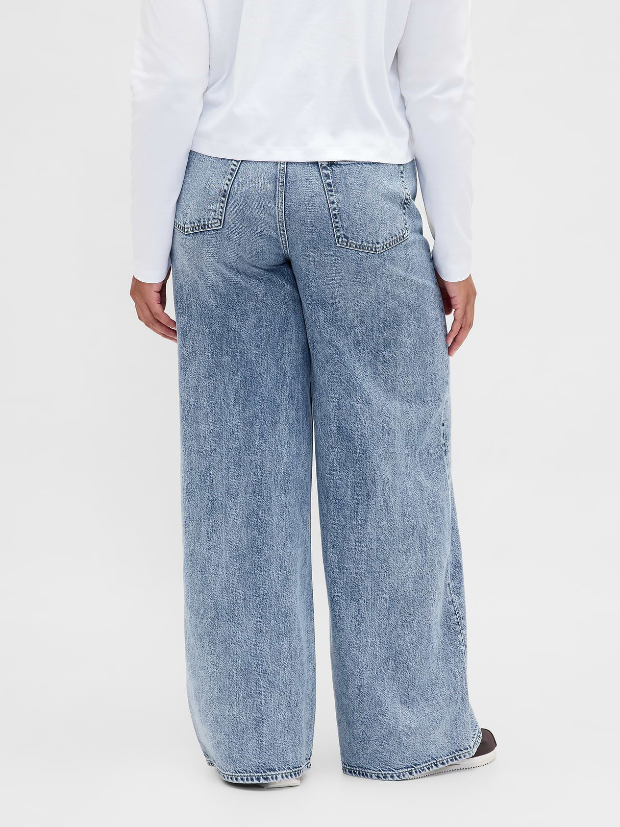 Mid Rise Denim Stripe Baggy Jeans - Light indigo