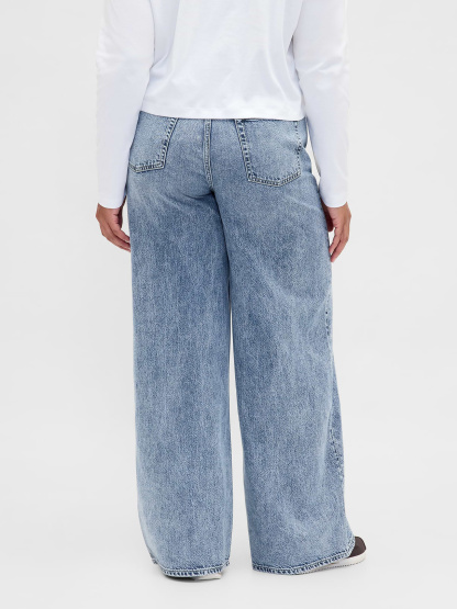 Mid Rise Denim Stripe Baggy Jeans - Light indigo