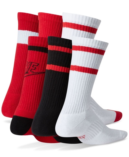 Nike Big Kids Everyday Cushioned Crew Socks, Pack of 6 - Multicolor Red