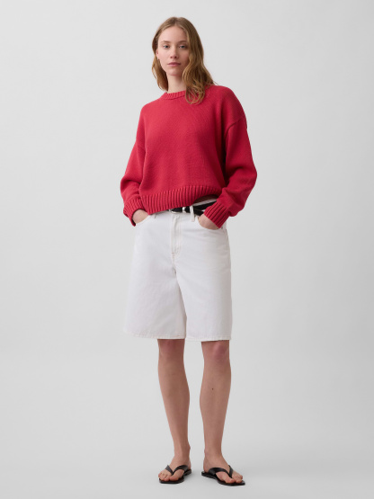 100% Cotton Oversized Crop Sweater - Chakra red