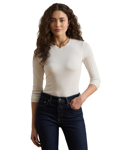 Lauren Ralph Lauren Cotton-Blend Long-Sleeve Top - White