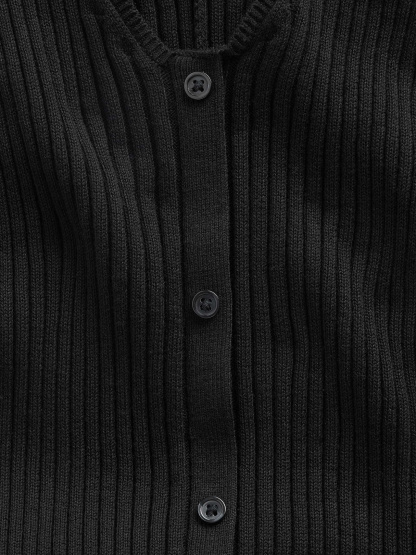 100% Cotton Rib Sweater Maxi Dress - True black