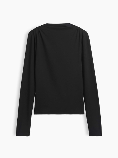 CloseKnit Jersey Funnel-Neck Ruched T-Shirt - Black