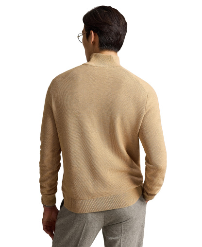 Polo Ralph Lauren Men's Mesh-Knit Cotton Quarter-Zip Sweater - Camel Melange