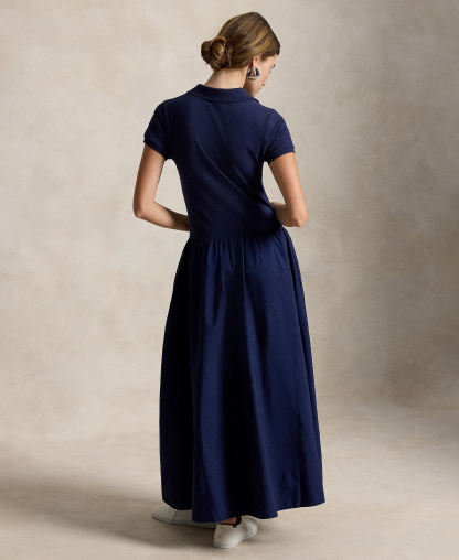 Polo Ralph Lauren Women's Hybrid Mesh Polo Collar A-Line Dress - Newport Navy