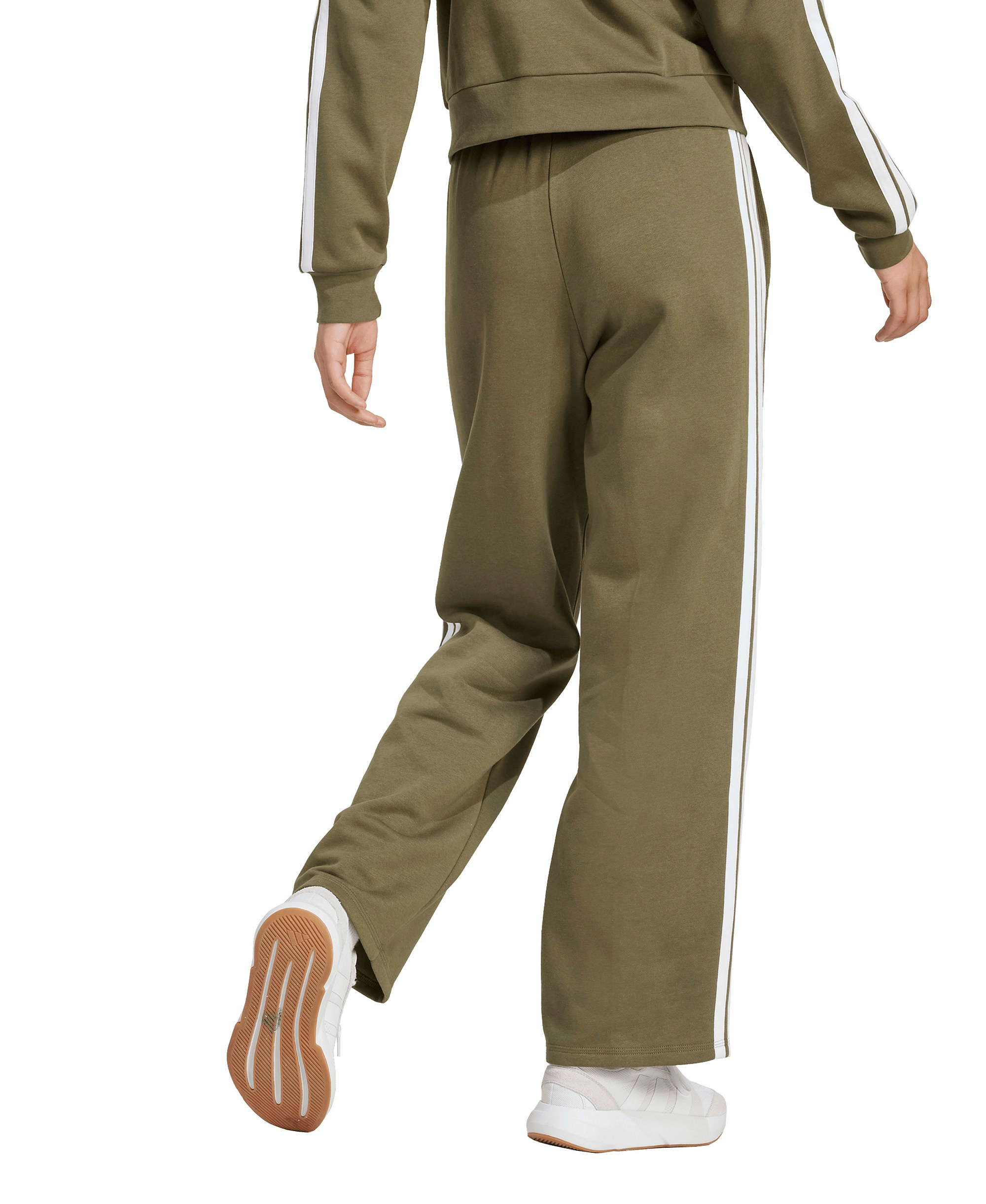adidas Women's Essentials 3-Stripes Fleece Slim Pants - Olive Strata/White