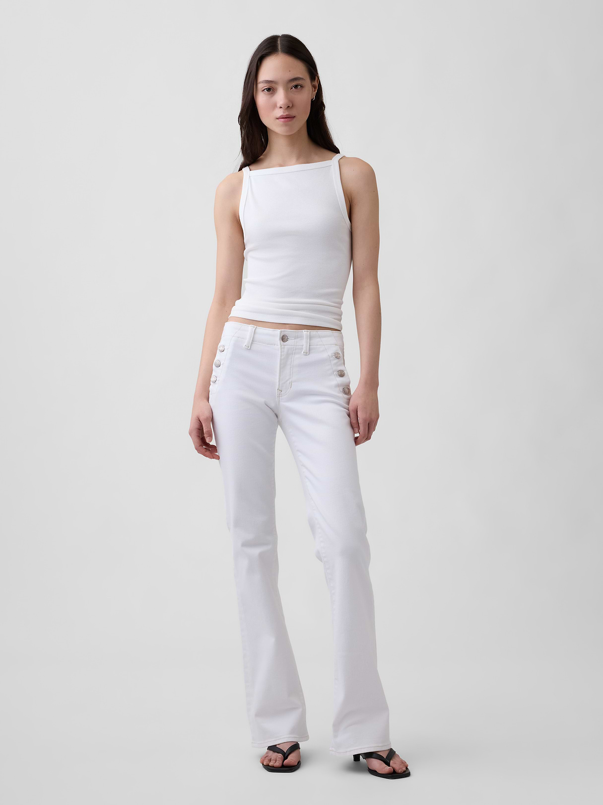 Low Rise Long & Lean Split-Hem Jeans - White