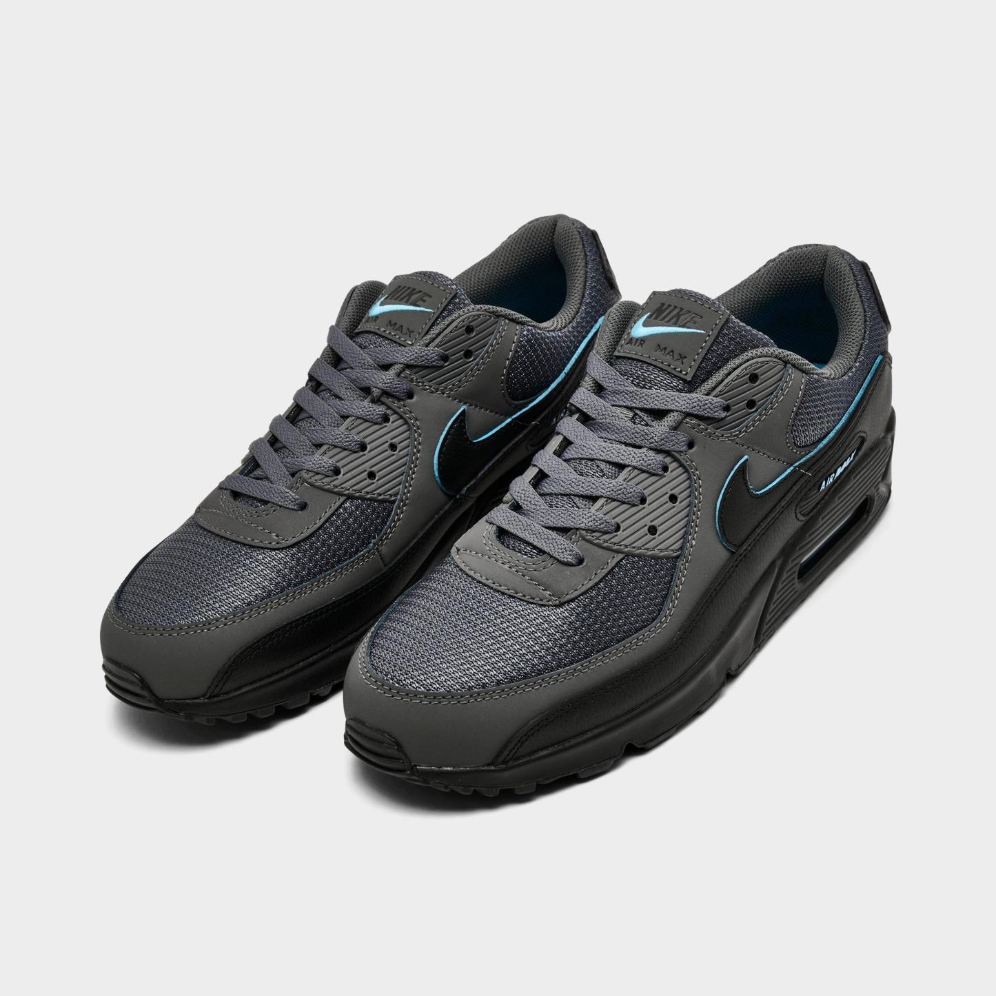 Men's Nithtke Air Max 90 Casual Shoes - Part 1 - Light Smoke Grey/Black/Football Blue - Both shoes facing left