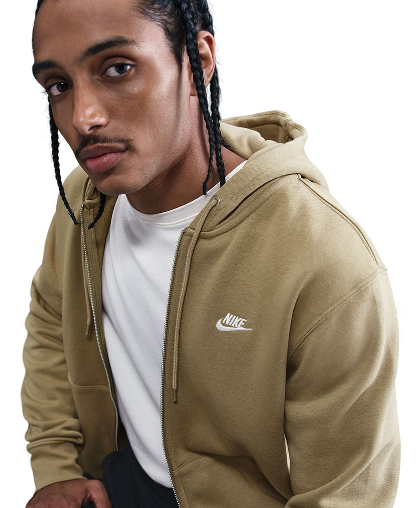 Nike Men's Full-Zip Fleece Regular-Fit Hoodie - Parachute Beige/White