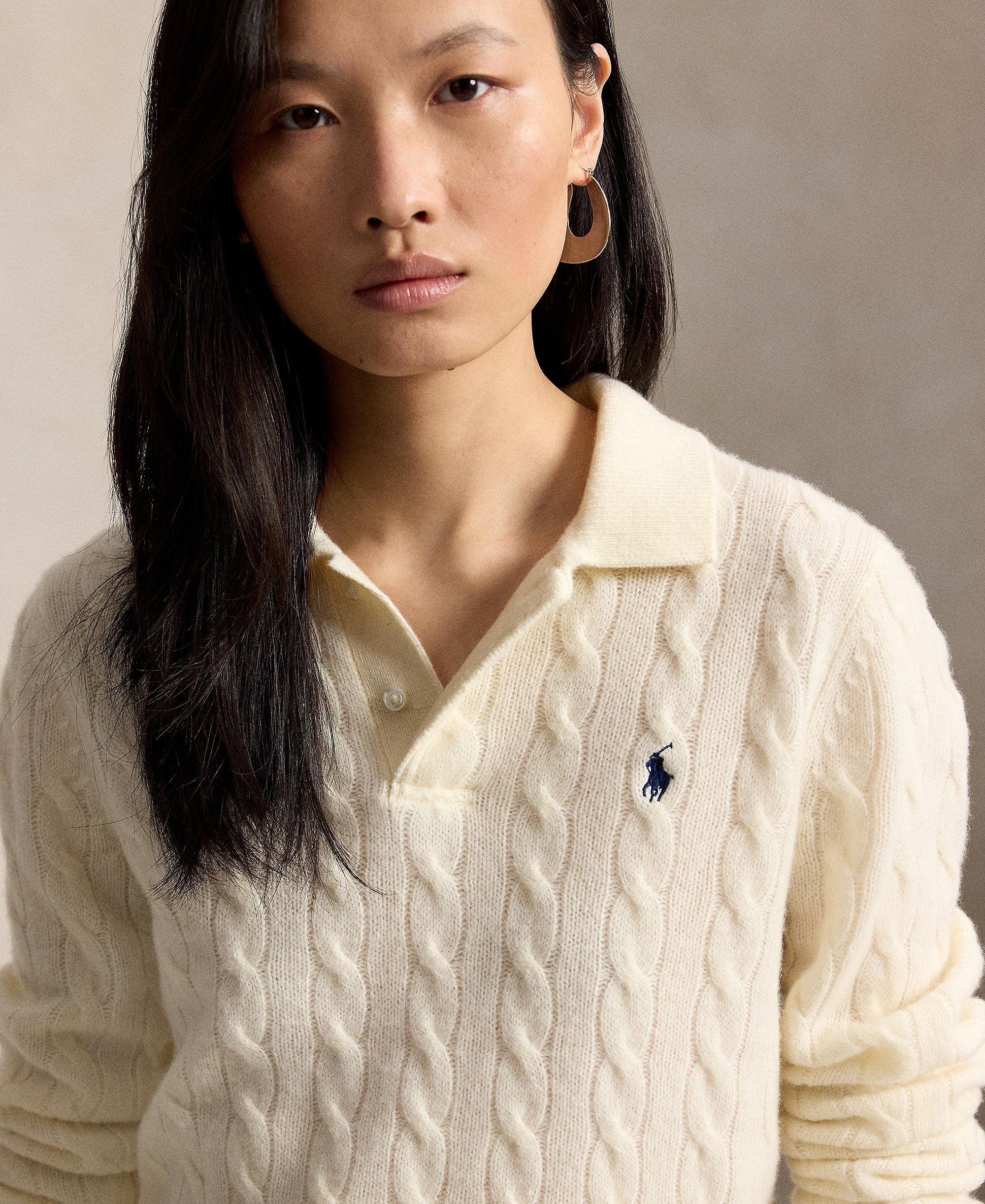 Polo Ralph Lauren Women's Cable-Knit Long-Sleeve Wool-Cashmere Sweater - Authentic Cream