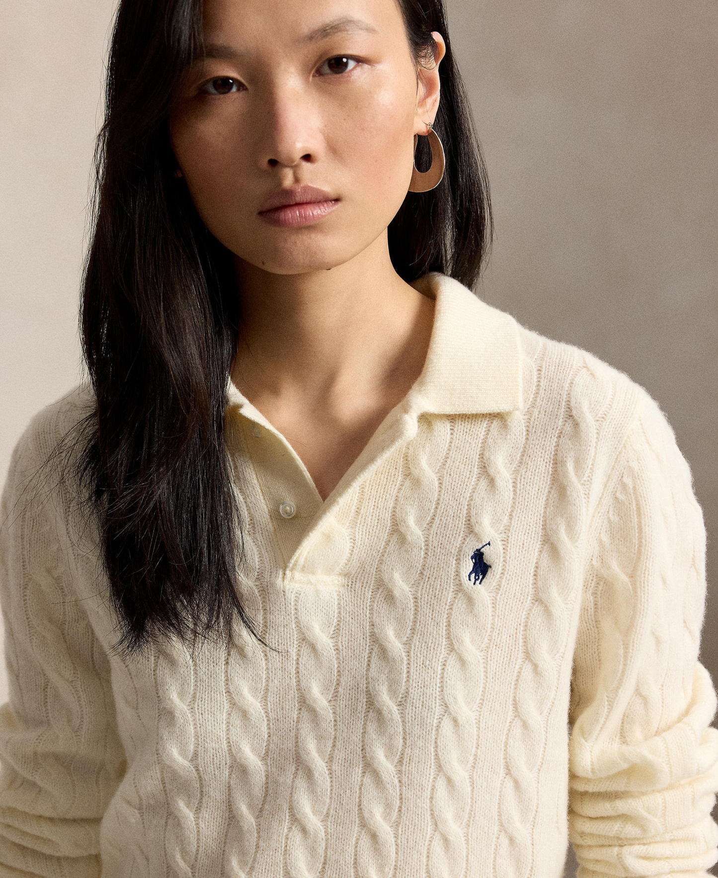 Polo Ralph Lauren Women's Cable-Knit Long-Sleeve Wool-Cashmere Sweater - Authentic Cream