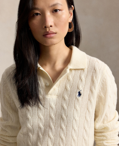 Polo Ralph Lauren Women's Cable-Knit Long-Sleeve Wool-Cashmere Sweater - Authentic Cream