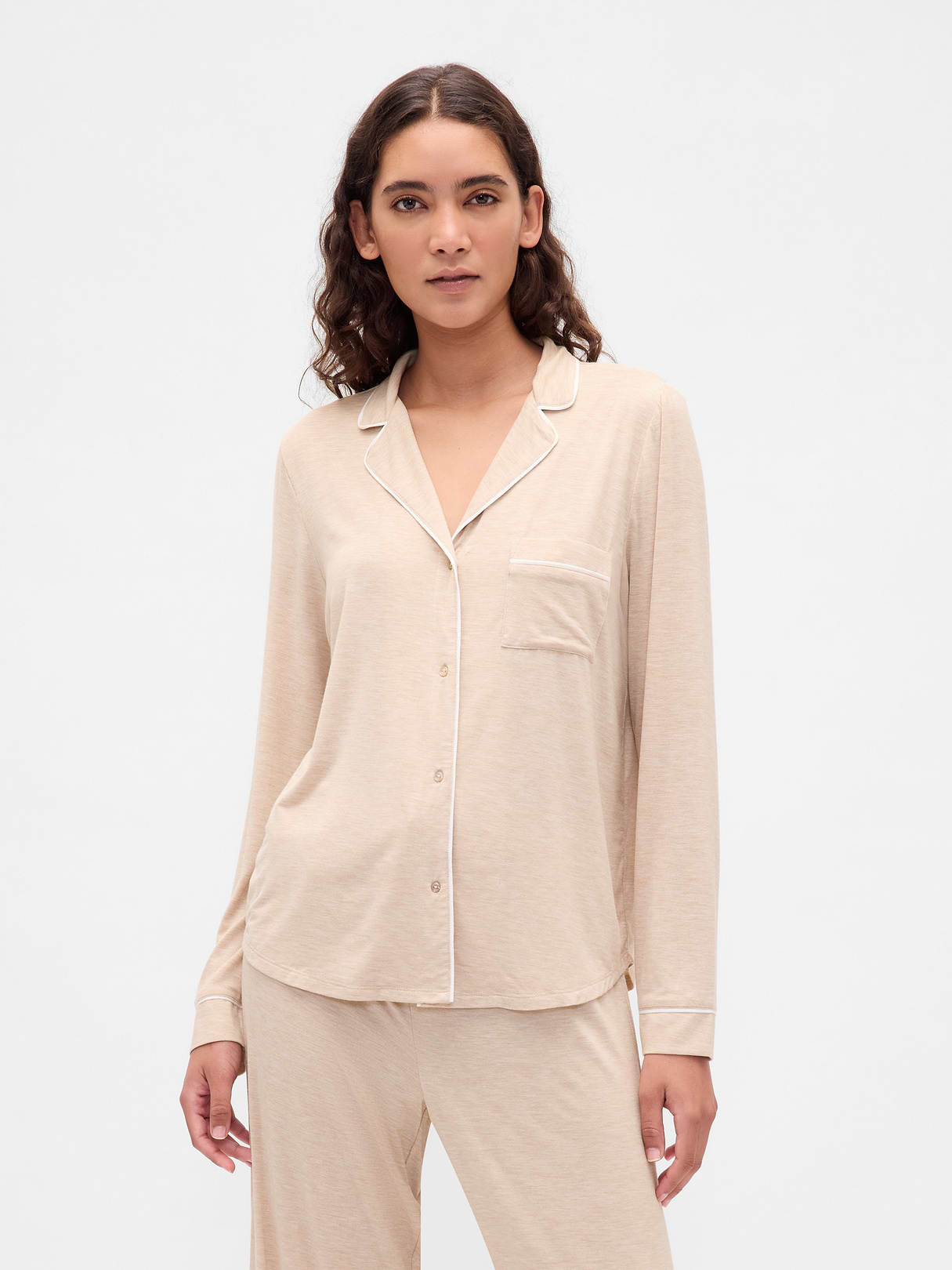 SoftMade Modal PJ Top - Oatmeal beige heather