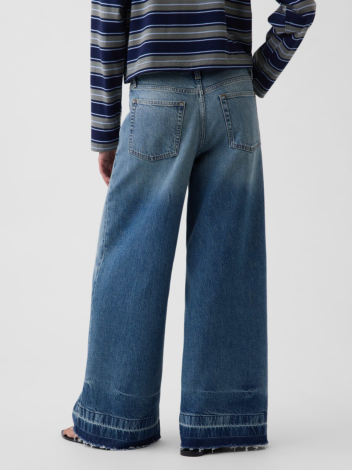Mid Rise Denim Stripe Baggy Jeans - Medium indigo