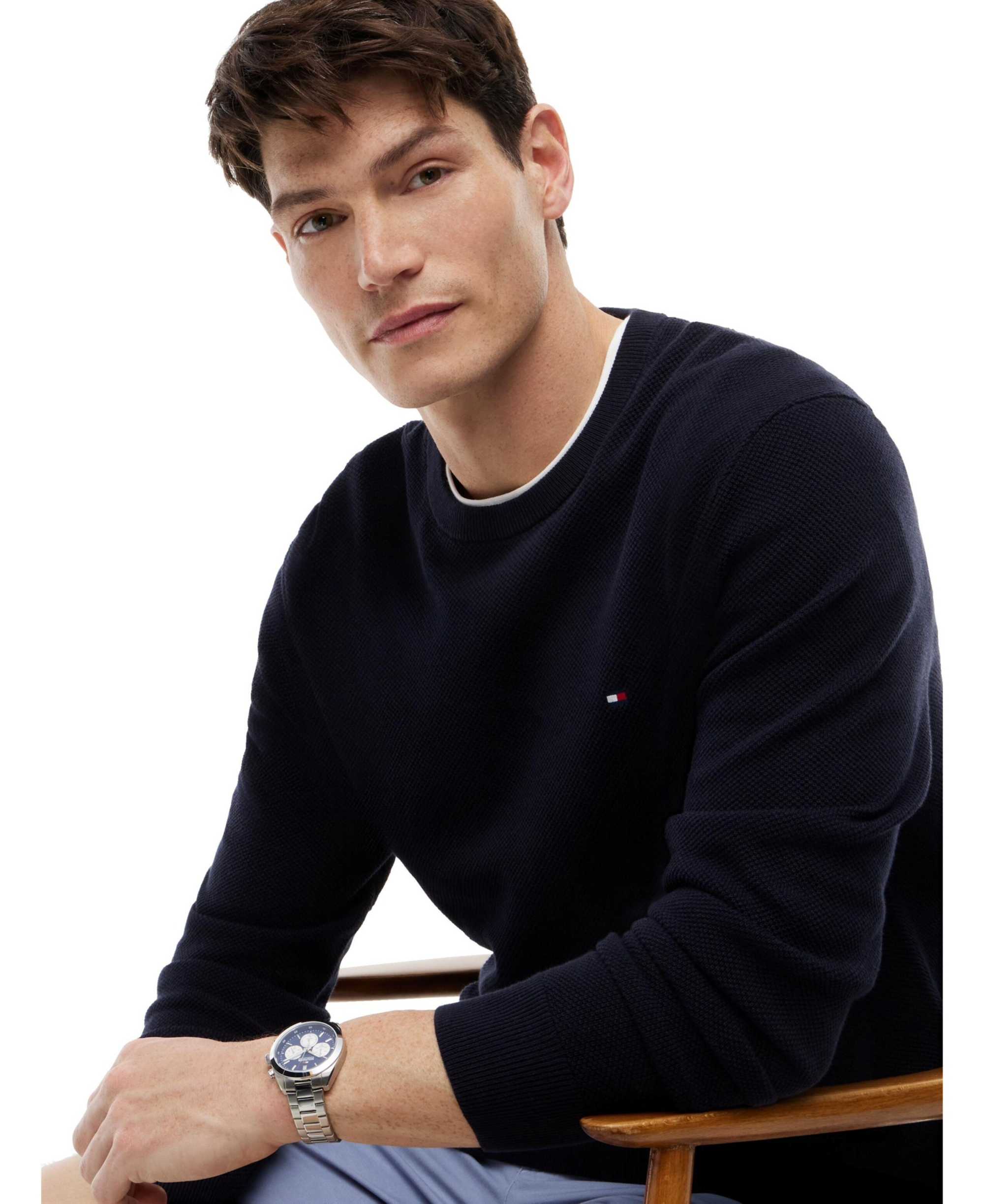 Tommy Hilfiger Men's Essential Texture Cotton Crewneck Sweater - Navy Blue